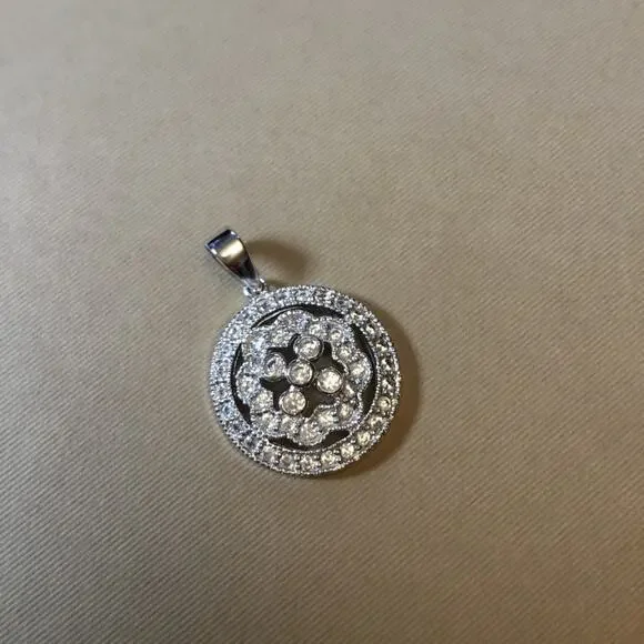 Sterling Silver Round Peony Crystals Pendant - Picture 1 of 6